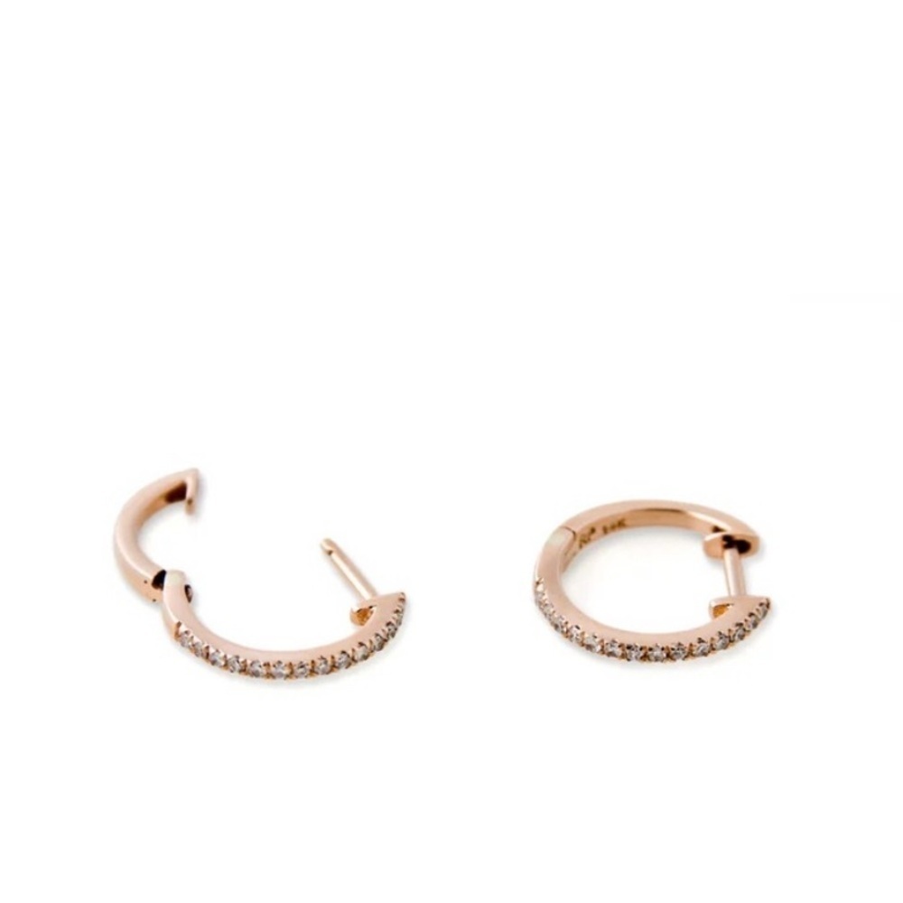 Jacquie Aiche Fine Jewelry Pave Diamond Mini Hoop Earring $530 Rose Gold single - Picture 13 of 14